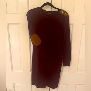 Ralph Lauren Maroon Long Sleeve Dress with Tan Suede Elbow Patches- Size Medium